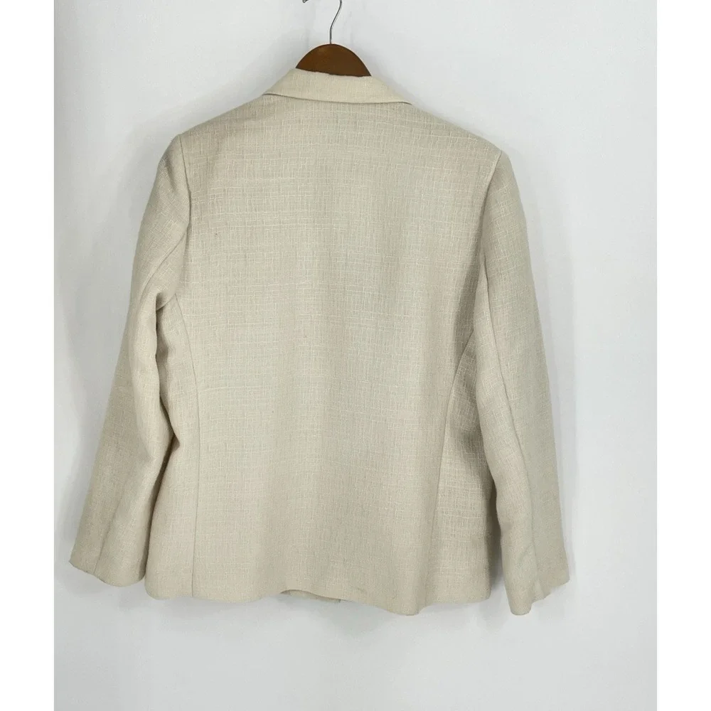 Vtg‎ Karen Scott Women 12 Skirt Suit Beige Linen Blend Lined One Button Career
